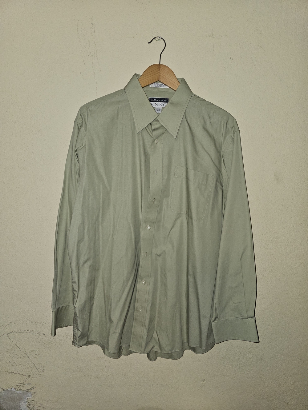 ENRO Ultra Poplin Light Green Dress Shirt Men's 17.5 34/35 Wrinkle Resistant